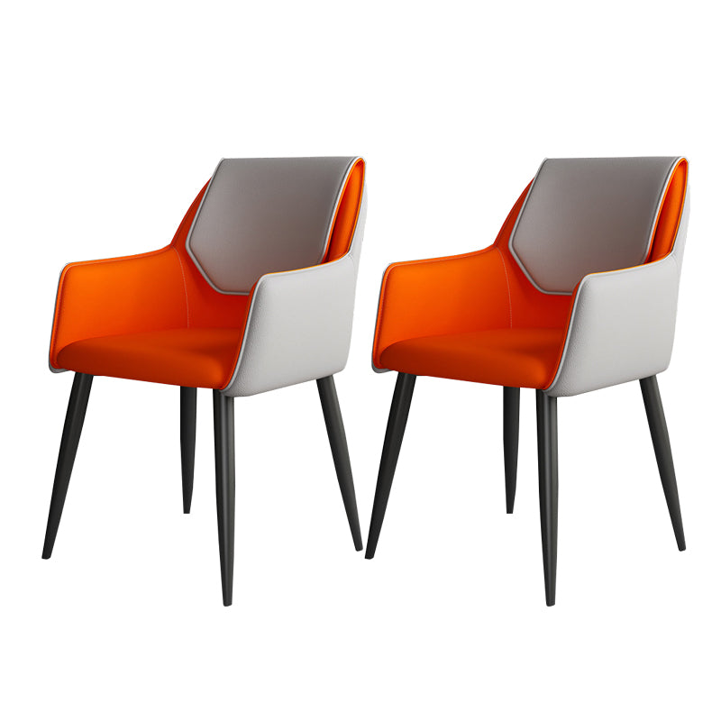 Modern Design Arm Solid Back Side Chairs Leather Dining Side Chair Orange 2 Piece Set Clearhalo 'Dining Chairs' 'Dining Tables & Seating' 'dining_chair' 'furn' 'furn_dining_chair' 'Furniture' 'furniture_dining_chair' 'Kitchen & Dining Furniture' 4911986