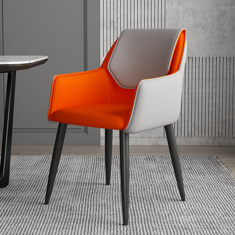 Modern Design Arm Solid Back Side Chairs Leather Dining Side Chair Orange 1 Piece Clearhalo 'Dining Chairs' 'Dining Tables & Seating' 'dining_chair' 'furn' 'furn_dining_chair' 'Furniture' 'furniture_dining_chair' 'Kitchen & Dining Furniture' 4911990