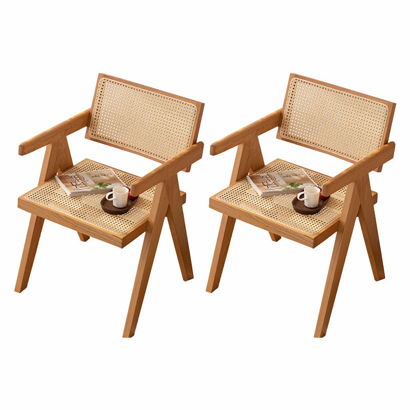 Modern Design Wicker Dining Chairs for Home Arm Open Back Side Chairs Wood 2 Piece Set Clearhalo 'Dining Chairs' 'Dining Tables & Seating' 'dining_chair' 'furn' 'furn_dining_chair' 'Furniture' 'furniture_dining_chair' 'Kitchen & Dining Furniture' 4912002