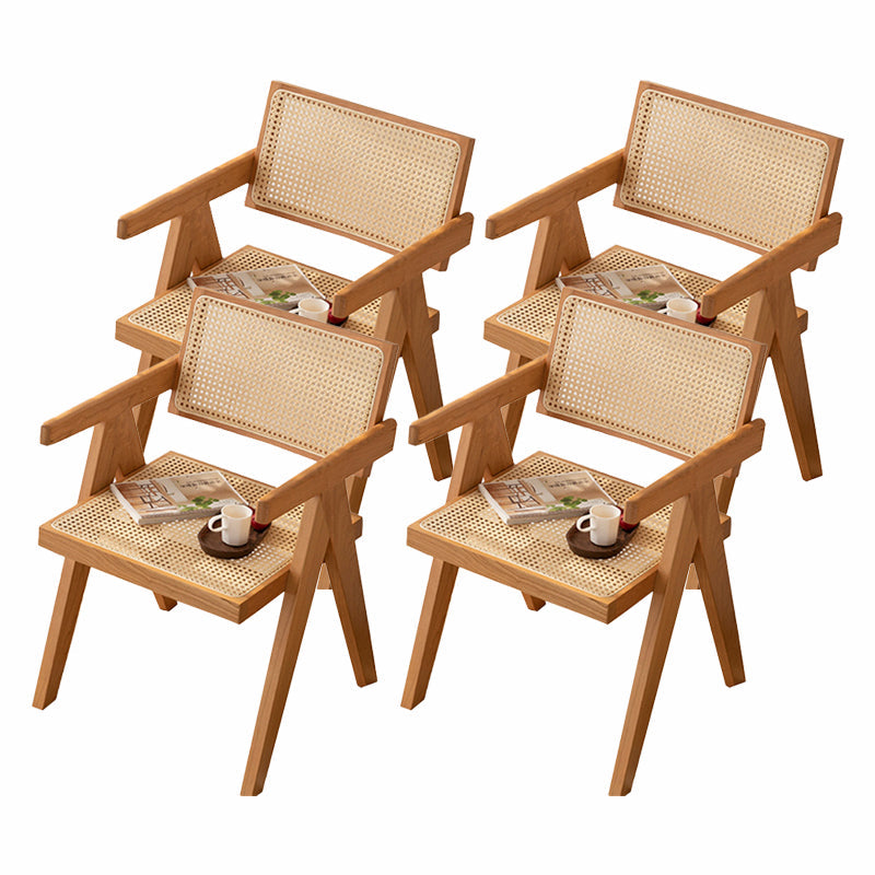 Modern Design Wicker Dining Chairs for Home Arm Open Back Side Chairs Wood 4 Piece Set Clearhalo 'Dining Chairs' 'Dining Tables & Seating' 'dining_chair' 'furn' 'furn_dining_chair' 'Furniture' 'furniture_dining_chair' 'Kitchen & Dining Furniture' 4912003