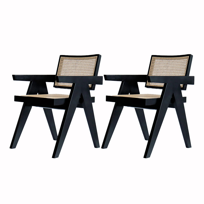 Modern Design Wicker Dining Chairs for Home Arm Open Back Side Chairs Black 2 Piece Set Clearhalo 'Dining Chairs' 'Dining Tables & Seating' 'dining_chair' 'furn' 'furn_dining_chair' 'Furniture' 'furniture_dining_chair' 'Kitchen & Dining Furniture' 4912009