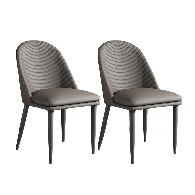 Minimalist Armless Solid Back Chair Leather Dining Side Chair Grey 2 Piece Set Clearhalo 'Dining Chairs' 'Dining Tables & Seating' 'dining_chair' 'furn' 'furn_dining_chair' 'Furniture' 'furniture_dining_chair' 'Kitchen & Dining Furniture' 4912044
