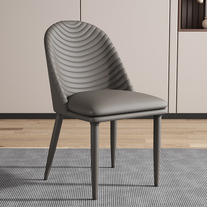 Minimalist Armless Solid Back Chair Leather Dining Side Chair Grey 1 Piece Clearhalo 'Dining Chairs' 'Dining Tables & Seating' 'dining_chair' 'furn' 'furn_dining_chair' 'Furniture' 'furniture_dining_chair' 'Kitchen & Dining Furniture' 4912047