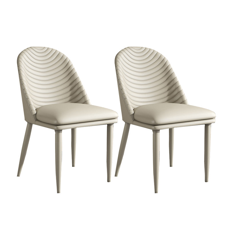 Minimalist Armless Solid Back Chair Leather Dining Side Chair Off-White 2 Piece Set Clearhalo 'Dining Chairs' 'Dining Tables & Seating' 'dining_chair' 'furn' 'furn_dining_chair' 'Furniture' 'furniture_dining_chair' 'Kitchen & Dining Furniture' 4912048