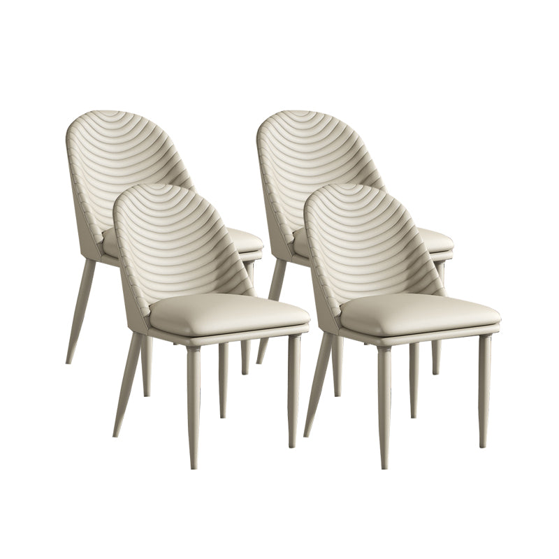 Minimalist Armless Solid Back Chair Leather Dining Side Chair Off-White 4 Piece Set Clearhalo 'Dining Chairs' 'Dining Tables & Seating' 'dining_chair' 'furn' 'furn_dining_chair' 'Furniture' 'furniture_dining_chair' 'Kitchen & Dining Furniture' 4912051