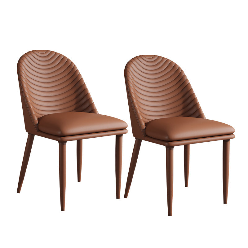 Minimalist Armless Solid Back Chair Leather Dining Side Chair Orange 2 Piece Set Clearhalo 'Dining Chairs' 'Dining Tables & Seating' 'dining_chair' 'furn' 'furn_dining_chair' 'Furniture' 'furniture_dining_chair' 'Kitchen & Dining Furniture' 4912052
