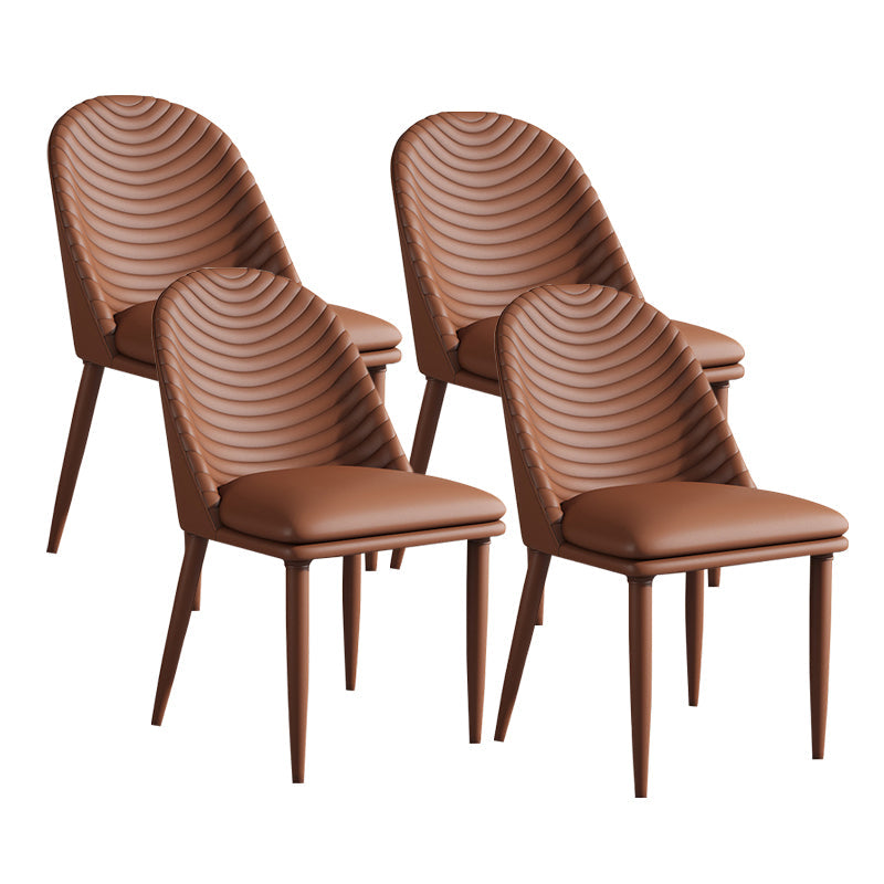Minimalist Armless Solid Back Chair Leather Dining Side Chair Orange 4 Piece Set Clearhalo 'Dining Chairs' 'Dining Tables & Seating' 'dining_chair' 'furn' 'furn_dining_chair' 'Furniture' 'furniture_dining_chair' 'Kitchen & Dining Furniture' 4912054