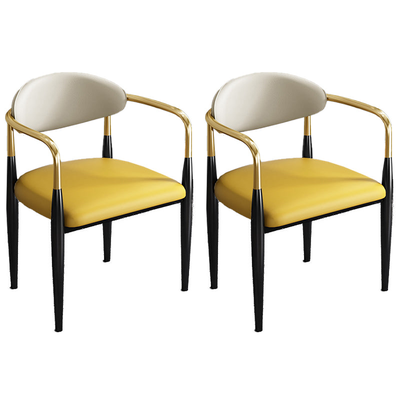 Industrial Open Back Chairs Dining Arm Chair for Kitchen with Metal Legs Yellow 2 Piece Set Clearhalo 'Dining Chairs' 'Dining Tables & Seating' 'dining_chair' 'furn' 'furn_dining_chair' 'Furniture' 'furniture_dining_chair' 'Kitchen & Dining Furniture' 4912119
