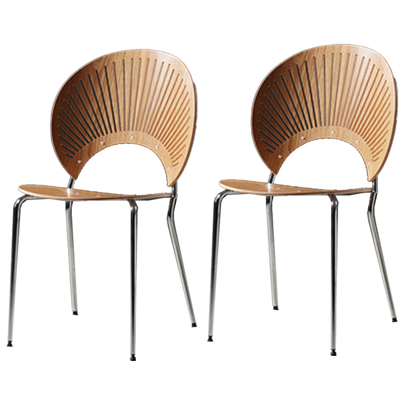 Industrial Open Back Chairs Dining Armless Chair for Kitchen with Metal Legs Wood 2 Piece Set Silver Clearhalo 'Dining Chairs' 'Dining Tables & Seating' 'dining_chair' 'furn' 'furn_dining_chair' 'Furniture' 'furniture_dining_chair' 'Kitchen & Dining Furniture' 4912203