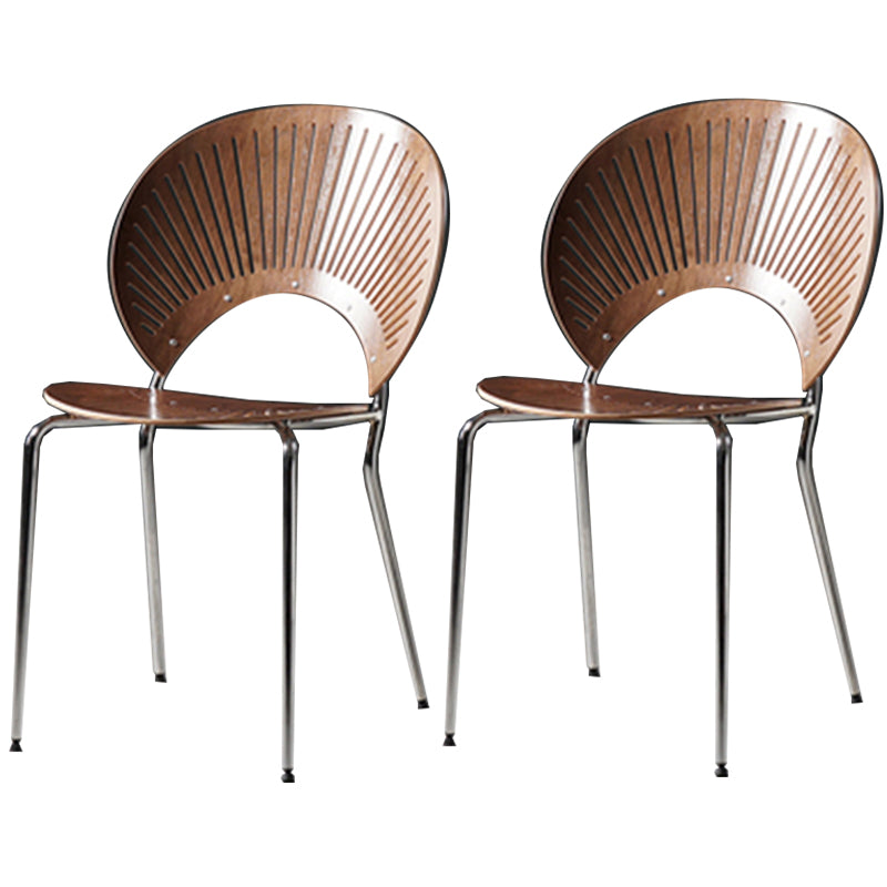 Industrial Open Back Chairs Dining Armless Chair for Kitchen with Metal Legs Walnut 2 Piece Set Silver Clearhalo 'Dining Chairs' 'Dining Tables & Seating' 'dining_chair' 'furn' 'furn_dining_chair' 'Furniture' 'furniture_dining_chair' 'Kitchen & Dining Furniture' 4912207