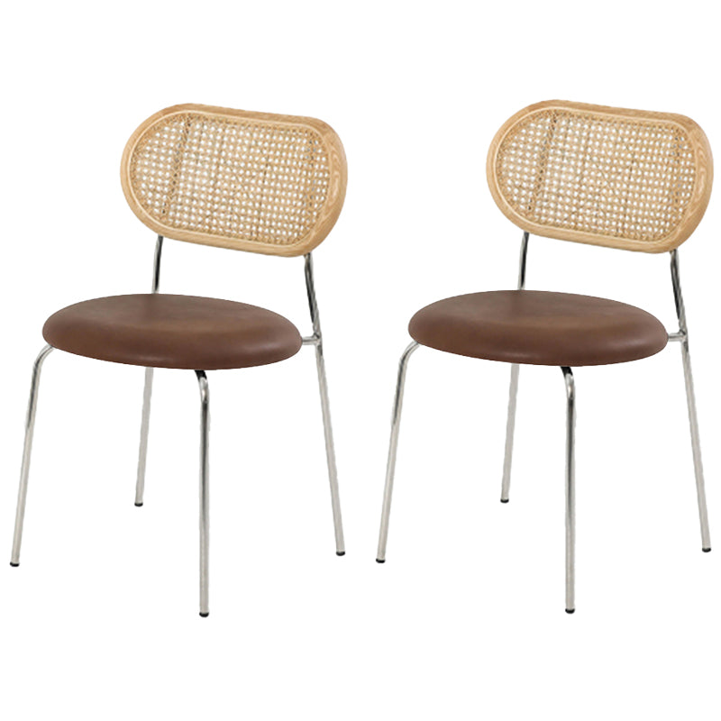 Industrial Open Back Chair Dining Armless Chair for Kitchen with Metal Legs Silver Brown 2 Piece Set Clearhalo 'Dining Chairs' 'Dining Tables & Seating' 'dining_chair' 'furn' 'furn_dining_chair' 'Furniture' 'furniture_dining_chair' 'Kitchen & Dining Furniture' 4912234