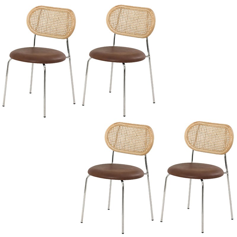Industrial Open Back Chair Dining Armless Chair for Kitchen with Metal Legs Silver Brown 4 Piece Set Clearhalo 'Dining Chairs' 'Dining Tables & Seating' 'dining_chair' 'furn' 'furn_dining_chair' 'Furniture' 'furniture_dining_chair' 'Kitchen & Dining Furniture' 4912235