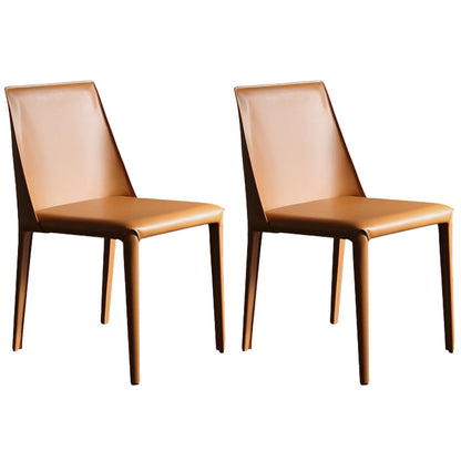 Contemporary Leather Dining Side Chairs Armless Solid Back Chair Orange 2 Piece Set Clearhalo 'Dining Chairs' 'Dining Tables & Seating' 'dining_chair' 'furn' 'furn_dining_chair' 'Furniture' 'furniture_dining_chair' 'Kitchen & Dining Furniture' 4912238