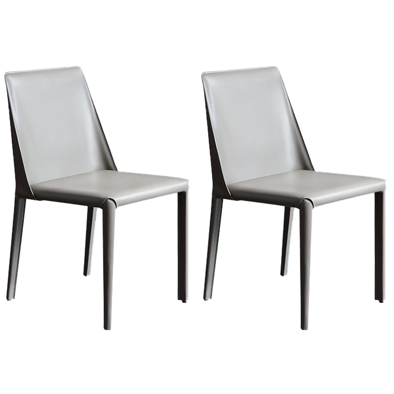 Contemporary Leather Dining Side Chairs Armless Solid Back Chair Grey 2 Piece Set Clearhalo 'Dining Chairs' 'Dining Tables & Seating' 'dining_chair' 'furn' 'furn_dining_chair' 'Furniture' 'furniture_dining_chair' 'Kitchen & Dining Furniture' 4912239