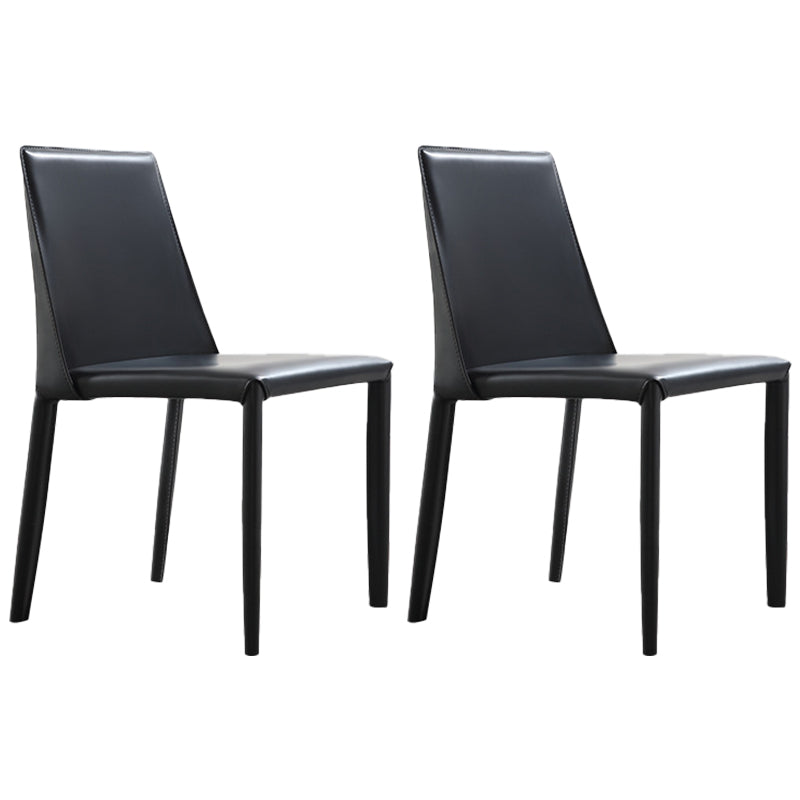 Contemporary Leather Dining Side Chairs Armless Solid Back Chair Black 2 Piece Set Clearhalo 'Dining Chairs' 'Dining Tables & Seating' 'dining_chair' 'furn' 'furn_dining_chair' 'Furniture' 'furniture_dining_chair' 'Kitchen & Dining Furniture' 4912243
