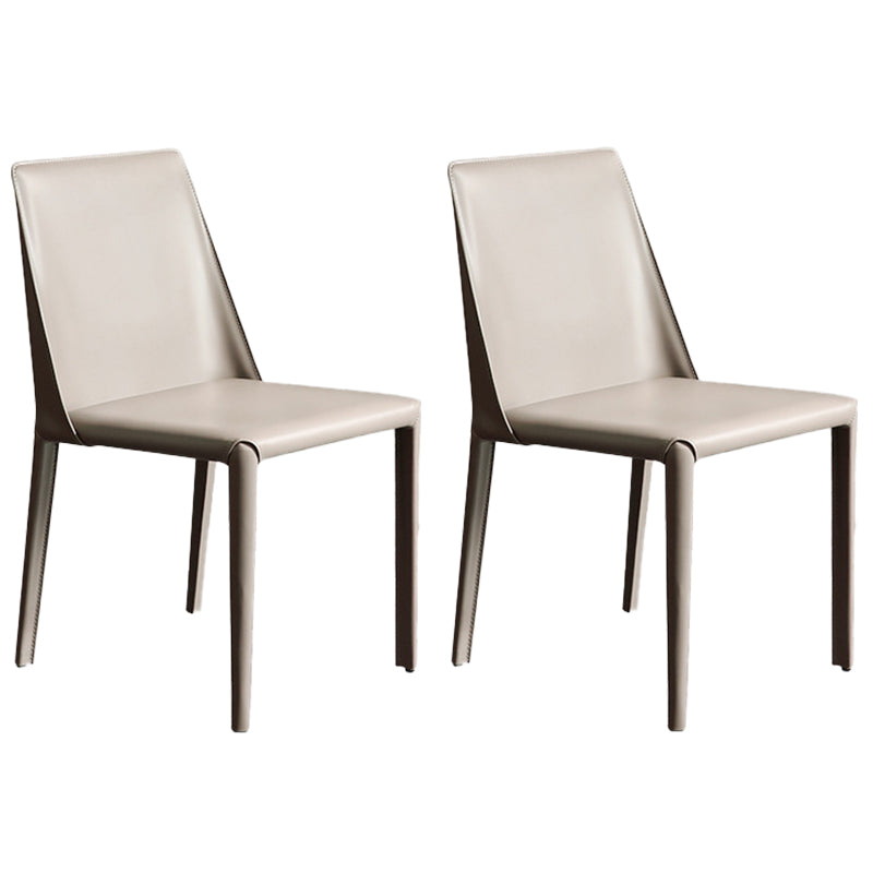 Contemporary Leather Dining Side Chairs Armless Solid Back Chair Khaki 2 Piece Set Clearhalo 'Dining Chairs' 'Dining Tables & Seating' 'dining_chair' 'furn' 'furn_dining_chair' 'Furniture' 'furniture_dining_chair' 'Kitchen & Dining Furniture' 4912245