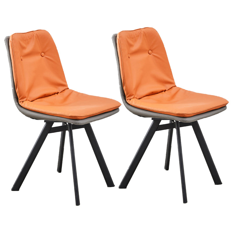 Contemporary Style Faux Leather Side Chair Armless Open Back Chairs for Kitchen Orange 2 Piece Set Clearhalo 'Dining Chairs' 'Dining Tables & Seating' 'dining_chair' 'furn' 'furn_dining_chair' 'Furniture' 'furniture_dining_chair' 'Kitchen & Dining Furniture' 4912318