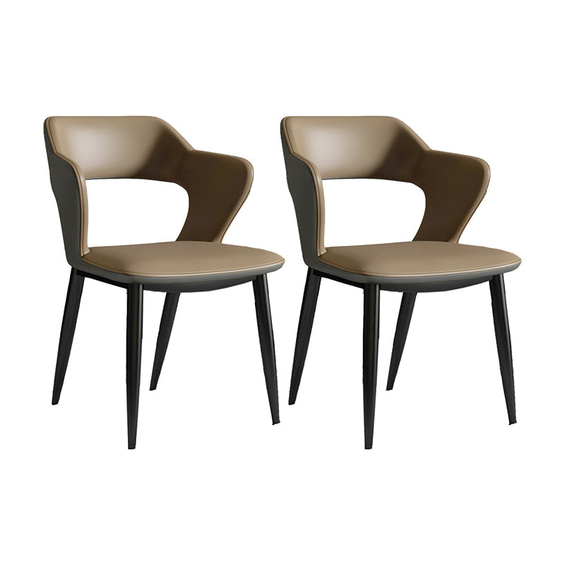 Minimalist Design Arm Open Back Side Chairs Faux Leather Side Chair Khaki 2 Piece Set Clearhalo 'Dining Chairs' 'Dining Tables & Seating' 'dining_chair' 'furn' 'furn_dining_chair' 'Furniture' 'furniture_dining_chair' 'Kitchen & Dining Furniture' 4912332