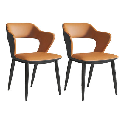 Minimalist Design Arm Open Back Side Chairs Faux Leather Side Chair Orange 2 Piece Set Clearhalo 'Dining Chairs' 'Dining Tables & Seating' 'dining_chair' 'furn' 'furn_dining_chair' 'Furniture' 'furniture_dining_chair' 'Kitchen & Dining Furniture' 4912334