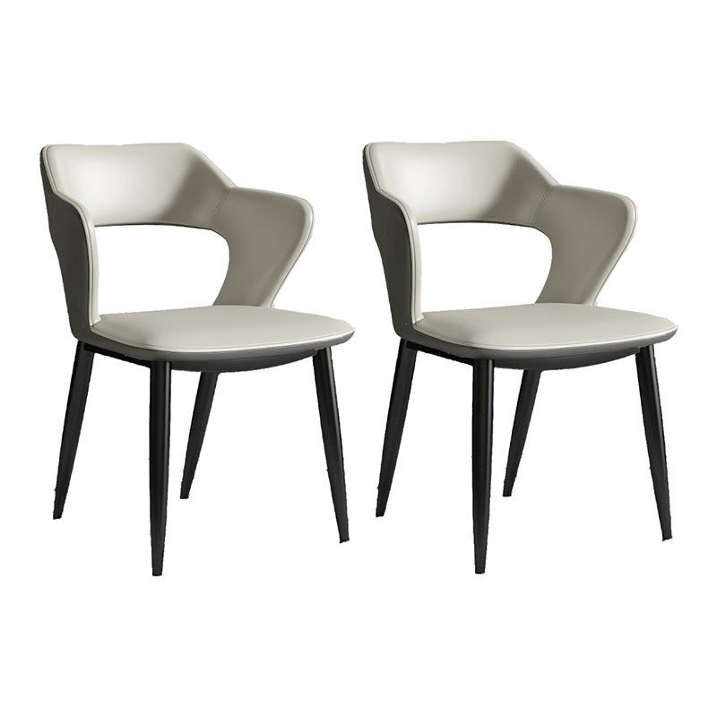 Minimalist Design Arm Open Back Side Chairs Faux Leather Side Chair Light Gray-White 2 Piece Set Clearhalo 'Dining Chairs' 'Dining Tables & Seating' 'dining_chair' 'furn' 'furn_dining_chair' 'Furniture' 'furniture_dining_chair' 'Kitchen & Dining Furniture' 4912336