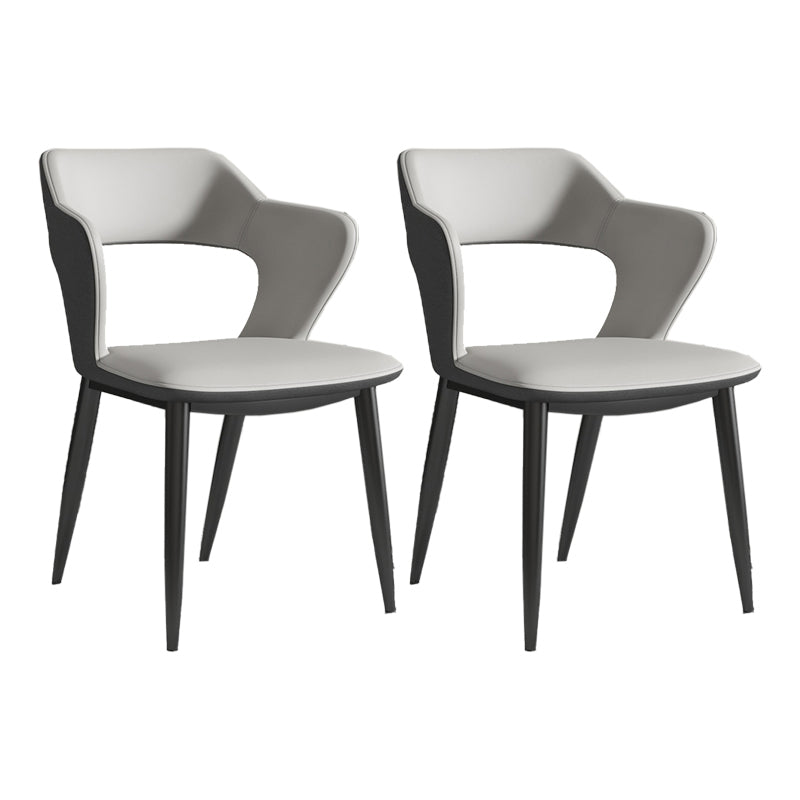 Minimalist Design Arm Open Back Side Chairs Faux Leather Side Chair Light Gray 2 Piece Set Clearhalo 'Dining Chairs' 'Dining Tables & Seating' 'dining_chair' 'furn' 'furn_dining_chair' 'Furniture' 'furniture_dining_chair' 'Kitchen & Dining Furniture' 4912338