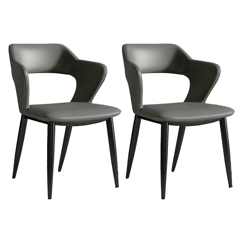 Minimalist Design Arm Open Back Side Chairs Faux Leather Side Chair Dark Gray 2 Piece Set Clearhalo 'Dining Chairs' 'Dining Tables & Seating' 'dining_chair' 'furn' 'furn_dining_chair' 'Furniture' 'furniture_dining_chair' 'Kitchen & Dining Furniture' 4912343