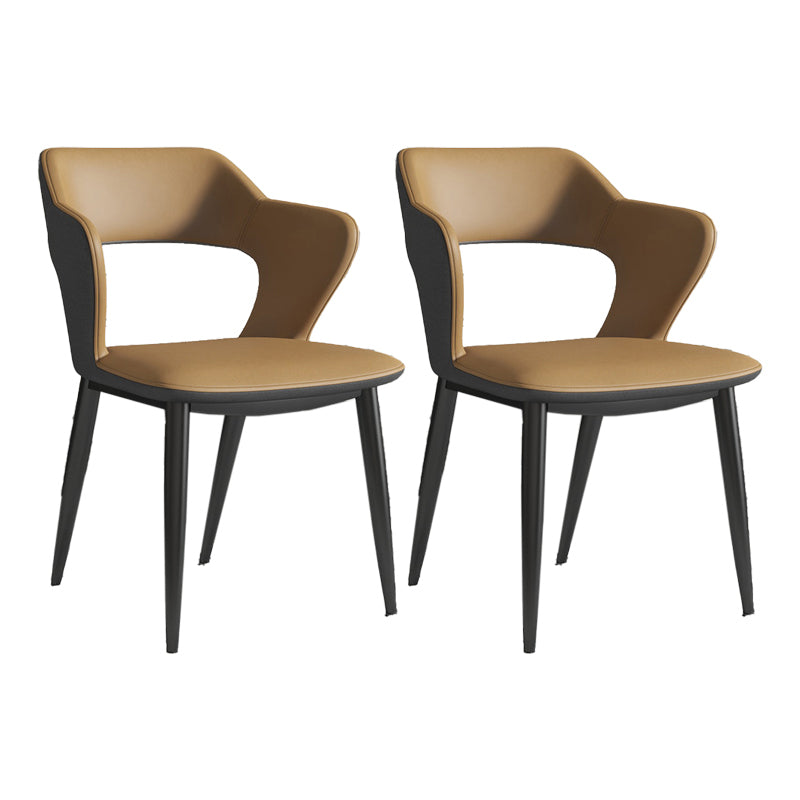 Minimalist Design Arm Open Back Side Chairs Faux Leather Side Chair Brown 2 Piece Set Clearhalo 'Dining Chairs' 'Dining Tables & Seating' 'dining_chair' 'furn' 'furn_dining_chair' 'Furniture' 'furniture_dining_chair' 'Kitchen & Dining Furniture' 4912344