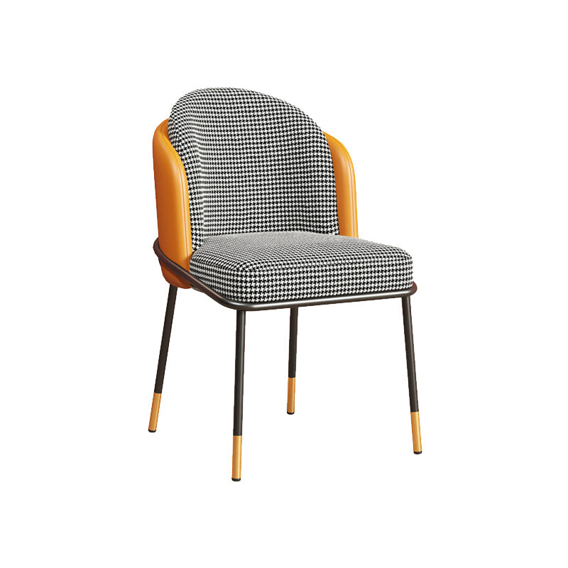 Scandinavian Upholstered Fabric Dining Side Chair Solid Back Chair Orange Houndstooth 1 Piece Clearhalo 'Dining Chairs' 'Dining Tables & Seating' 'dining_chair' 'furn' 'furn_dining_chair' 'Furniture' 'furniture_dining_chair' 'Kitchen & Dining Furniture' 4912349