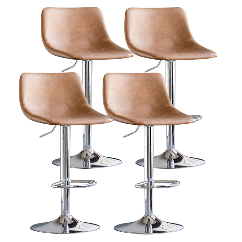 Contemporary Adjustable Footrest Barstool Matte Finish Leather Stool Silver Brown 4 Piece Set Clearhalo 'Bar Furniture' 'Bar Stools' 'bar_stools' 'furn' 'furn_bar_stools' 'Furniture' 'furniture_bar_stools' 'Kitchen & Dining Furniture' 4912410