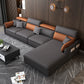 Contemporary Faux Leather Living Room Sofa Dark Gray Cushion Back Sectional Clearhalo 'Furniture' 'furniture_sectionals' 'Living Room Furniture' 'Sectionals' 4912413