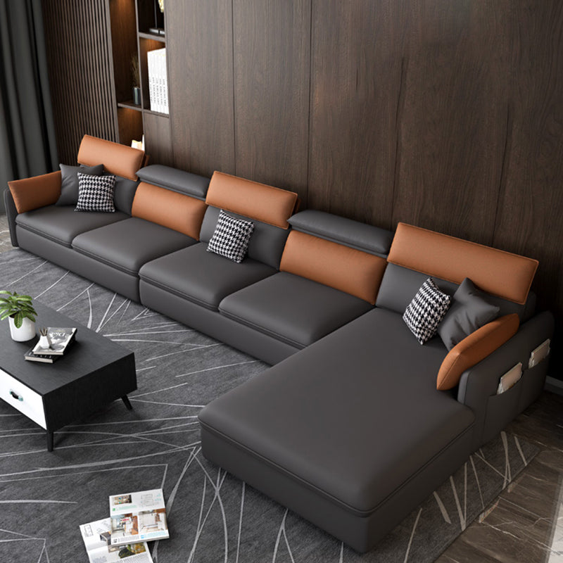 Contemporary Faux Leather Living Room Sofa Dark Gray Cushion Back Sectional Clearhalo 'Furniture' 'furniture_sectionals' 'Living Room Furniture' 'Sectionals' 4912415