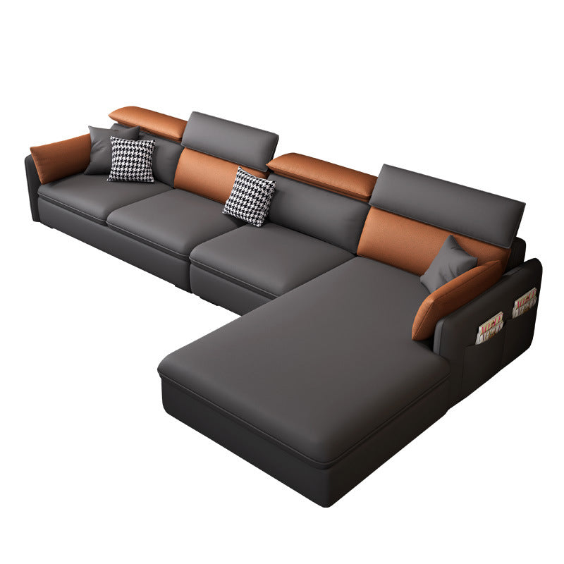 Contemporary Faux Leather Living Room Sofa Dark Gray Cushion Back Sectional Clearhalo 'Furniture' 'furniture_sectionals' 'Living Room Furniture' 'Sectionals' 4912417