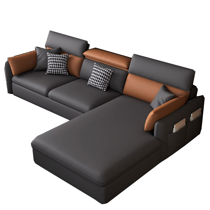 Contemporary Faux Leather Living Room Sofa Dark Gray Cushion Back Sectional Clearhalo 'Furniture' 'furniture_sectionals' 'Living Room Furniture' 'Sectionals' 4912418