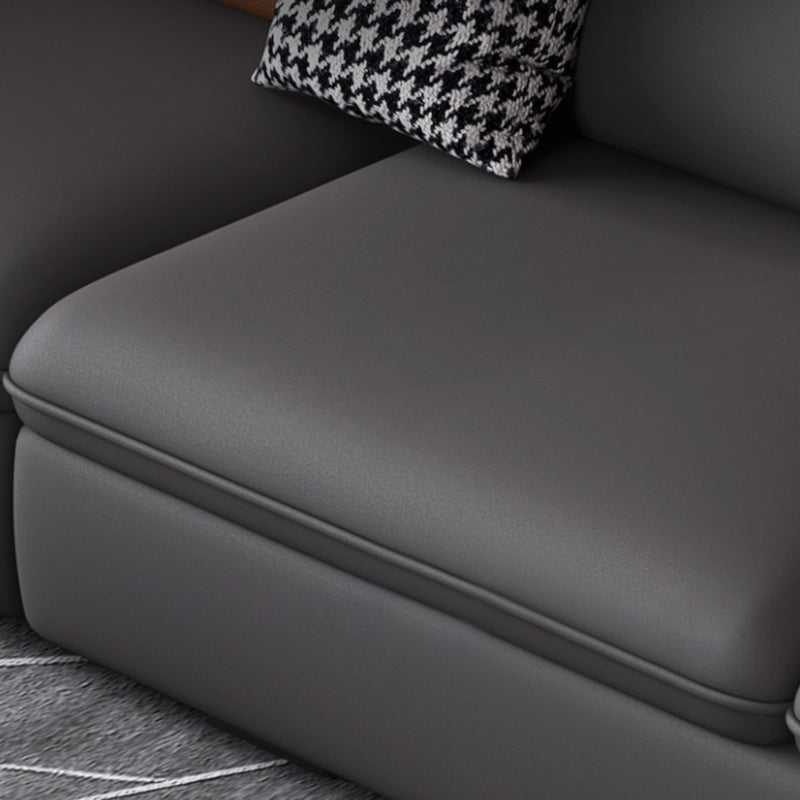 Contemporary Faux Leather Living Room Sofa Dark Gray Cushion Back Sectional Clearhalo 'Furniture' 'furniture_sectionals' 'Living Room Furniture' 'Sectionals' 4912423