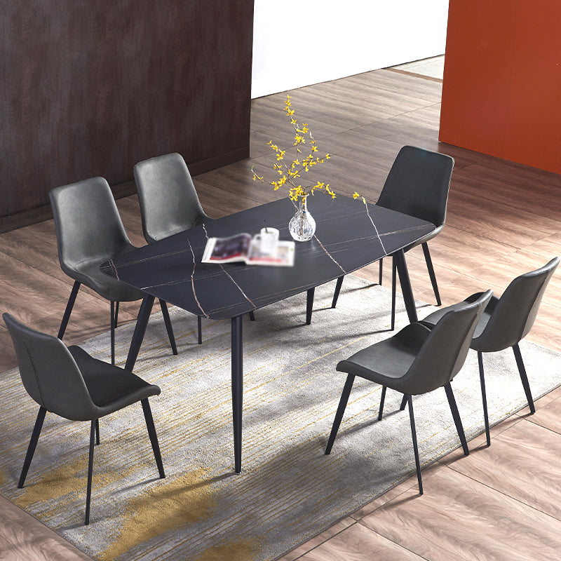 1/4/5/7 Pieces Modern Dining Room Set Rectangle Table Dining Set with 4 Legs 7 Pieces: Black Table, 6 Chairs Clearhalo 'Dining Room Sets' 'Dining Tables & Seating' 'dining_room_set' 'furn' 'furn_dining_room_set' 'Furniture' 'furniture_dining_room_set' 'Kitchen & Dining Furniture' 4912428