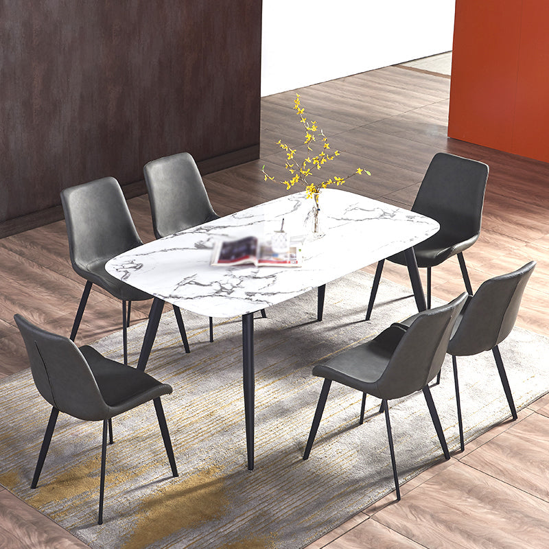 1/4/5/7 Pieces Modern Dining Room Set Rectangle Table Dining Set with 4 Legs 7 Pieces: White Table, 6 Chairs Clearhalo 'Dining Room Sets' 'Dining Tables & Seating' 'dining_room_set' 'furn' 'furn_dining_room_set' 'Furniture' 'furniture_dining_room_set' 'Kitchen & Dining Furniture' 4912433