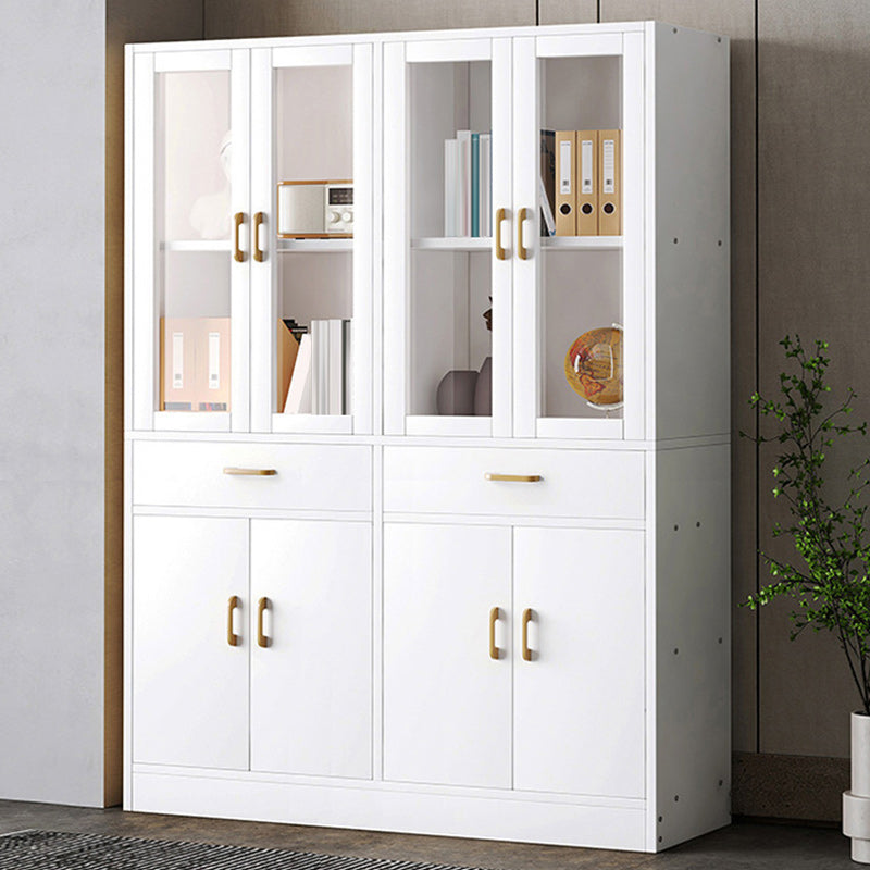 Urban Vertical Standard Bookcase Manufactured Wood Bookshelf with Doors White 39.4"L x 11.8"W x 59.1"H Clearhalo 'Bookcases' 'Furniture' 'furniture_bookcases' 'Office Furniture' 4912454