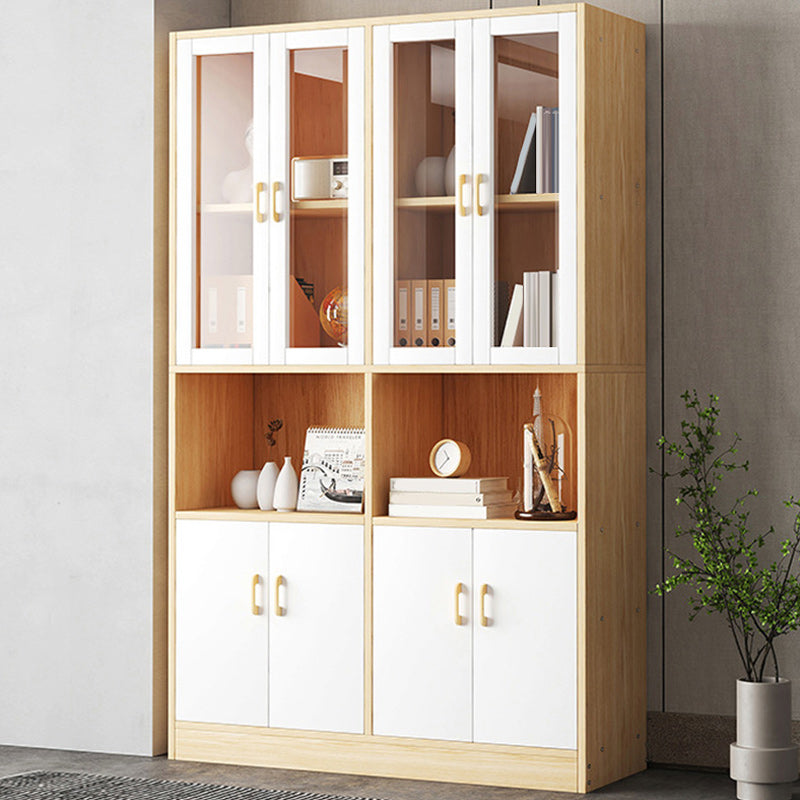 Urban Vertical Standard Bookcase Manufactured Wood Bookshelf with Doors White-Wood 39.4"L x 11.8"W x 68.5"H Clearhalo 'Bookcases' 'Furniture' 'furniture_bookcases' 'Office Furniture' 4912459
