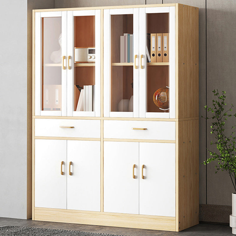 Urban Vertical Standard Bookcase Manufactured Wood Bookshelf with Doors White-Wood 39.4"L x 11.8"W x 59.1"H Clearhalo 'Bookcases' 'Furniture' 'furniture_bookcases' 'Office Furniture' 4912462