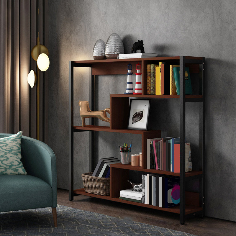 Modern Style Wood Bookcase Open Back Bookshelf for Home Office Brown 39.4"L x 10.6"W x 47.2"H Clearhalo 'Bookcases' 'Furniture' 'furniture_bookcases' 'Office Furniture' 4912649