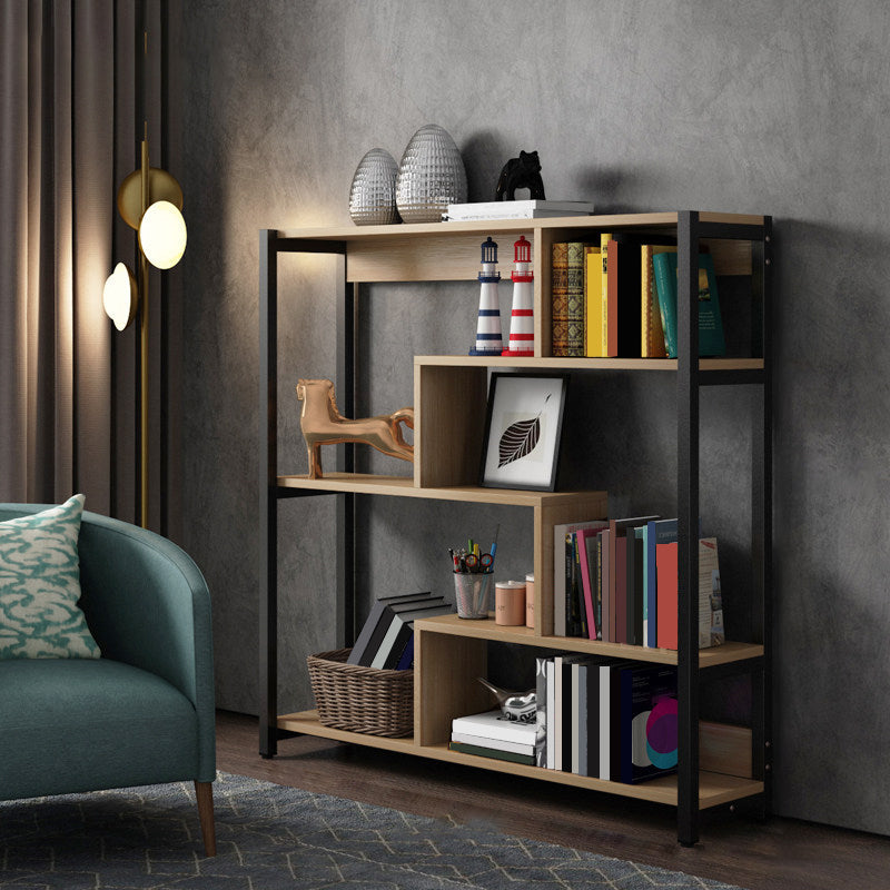 Modern Style Wood Bookcase Open Back Bookshelf for Home Office Natural 39.4"L x 10.6"W x 47.2"H Clearhalo 'Bookcases' 'Furniture' 'furniture_bookcases' 'Office Furniture' 4912652
