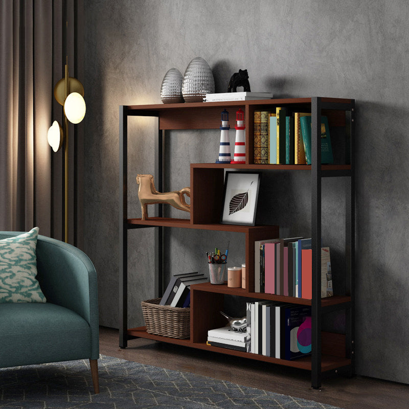 Modern Style Wood Bookcase Open Back Bookshelf for Home Office Brown 47.2"L x 10.6"W x 47.2"H Clearhalo 'Bookcases' 'Furniture' 'furniture_bookcases' 'Office Furniture' 4912656