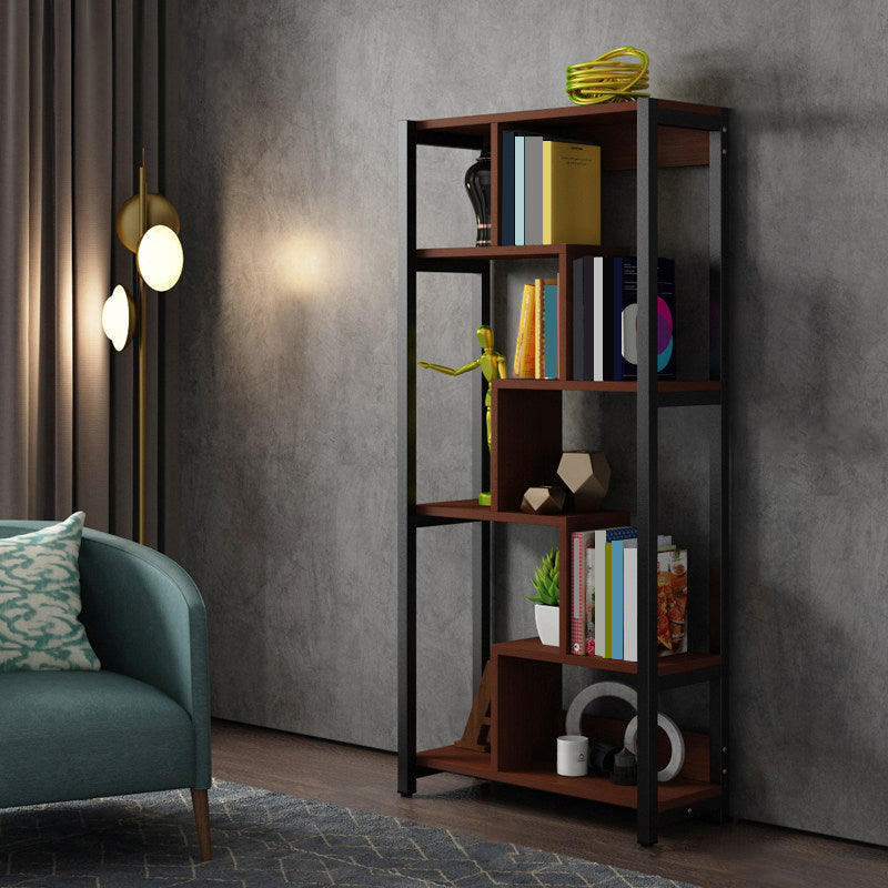 Modern Style Wood Bookcase Open Back Bookshelf for Home Office Brown 23.6"L x 10.6"W x 59.1"H Clearhalo 'Bookcases' 'Furniture' 'furniture_bookcases' 'Office Furniture' 4912659