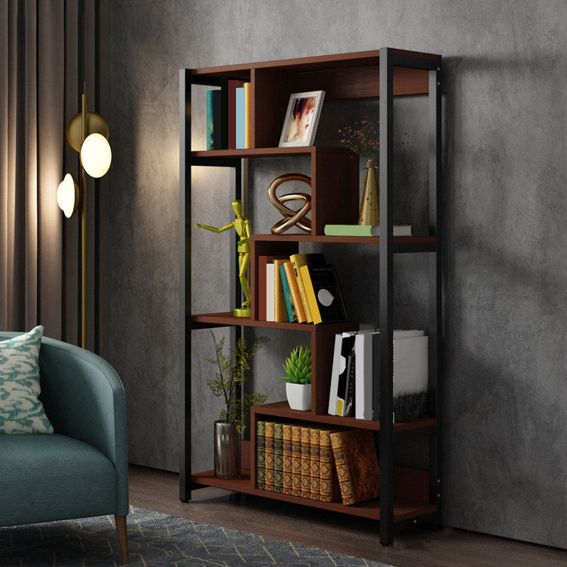 Modern Style Wood Bookcase Open Back Bookshelf for Home Office Brown 31.5"L x 10.6"W x 59.1"H Clearhalo 'Bookcases' 'Furniture' 'furniture_bookcases' 'Office Furniture' 4912661