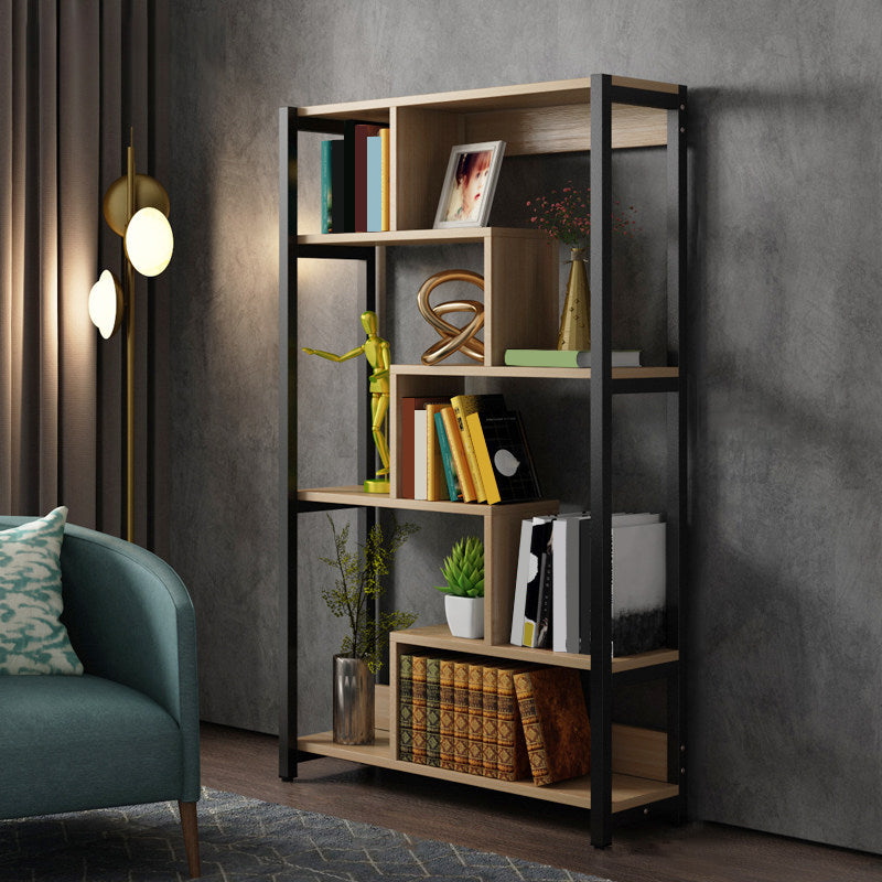 Modern Style Wood Bookcase Open Back Bookshelf for Home Office Natural 31.5"L x 10.6"W x 59.1"H Clearhalo 'Bookcases' 'Furniture' 'furniture_bookcases' 'Office Furniture' 4912664