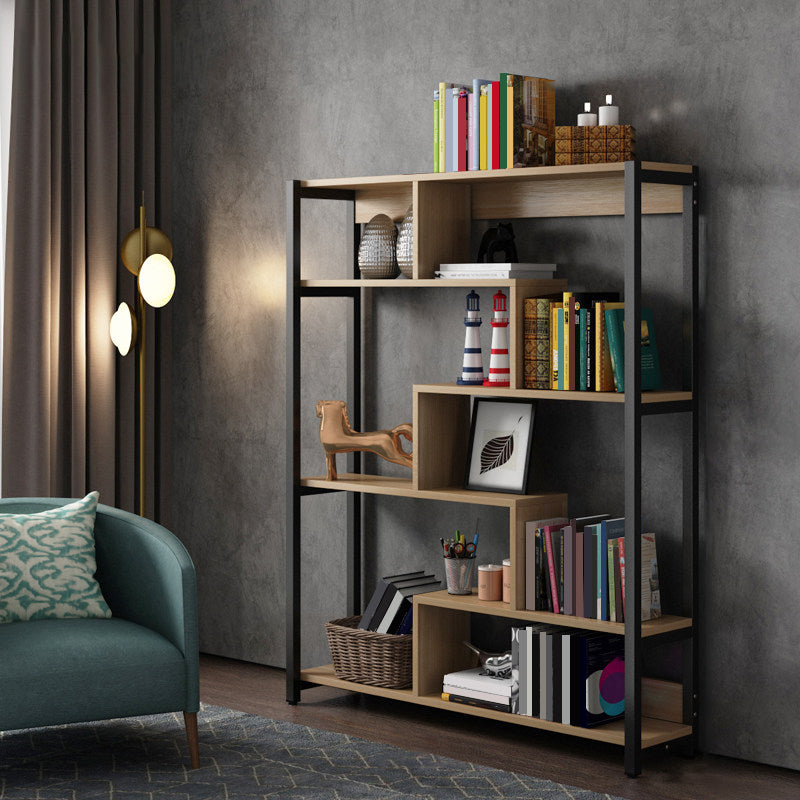 Modern Style Wood Bookcase Open Back Bookshelf for Home Office Natural 39.4"L x 10.6"W x 59.1"H Clearhalo 'Bookcases' 'Furniture' 'furniture_bookcases' 'Office Furniture' 4912665