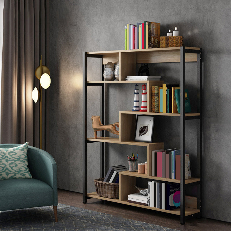 Modern Style Wood Bookcase Open Back Bookshelf for Home Office Natural 47.2"L x 10.6"W x 59.1"H Clearhalo 'Bookcases' 'Furniture' 'furniture_bookcases' 'Office Furniture' 4912670
