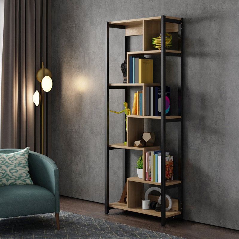 Modern Style Wood Bookcase Open Back Bookshelf for Home Office Natural 23.6"L x 10.6"W x 70.9"H Clearhalo 'Bookcases' 'Furniture' 'furniture_bookcases' 'Office Furniture' 4912672