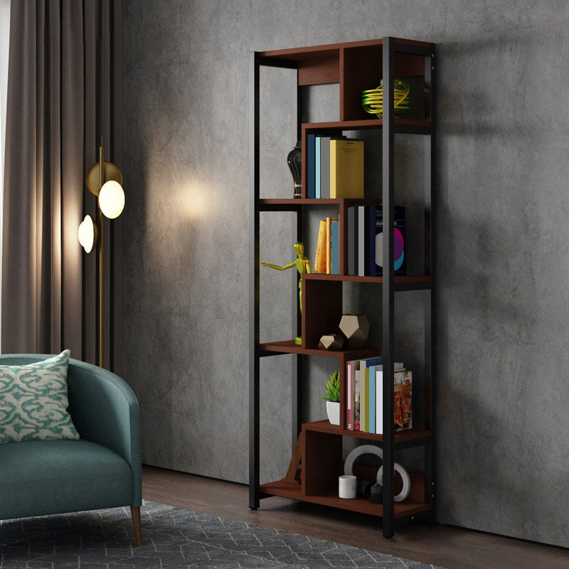 Modern Style Wood Bookcase Open Back Bookshelf for Home Office Brown 23.6"L x 10.6"W x 70.9"H Clearhalo 'Bookcases' 'Furniture' 'furniture_bookcases' 'Office Furniture' 4912673