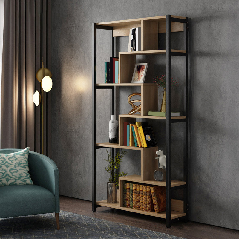 Modern Style Wood Bookcase Open Back Bookshelf for Home Office Natural 31.5"L x 10.6"W x 70.9"H Clearhalo 'Bookcases' 'Furniture' 'furniture_bookcases' 'Office Furniture' 4912675
